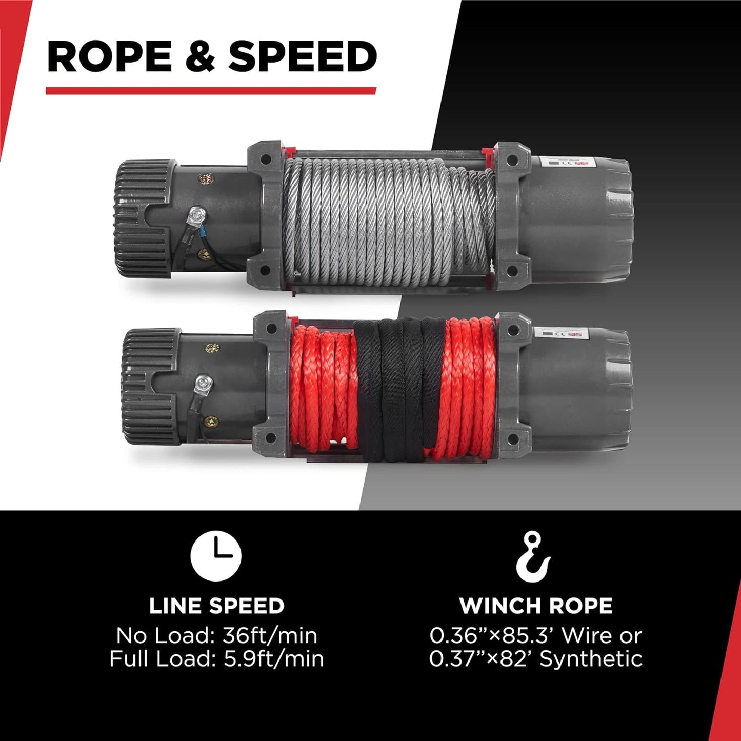 Warrior Winches Samurai 8,000 lbs 12v cabrestante eléctrico con cable de acero: perfecto para Jeep Wranglers, camiones, ATV y aventuras todoterreno. Controles inalámbricos