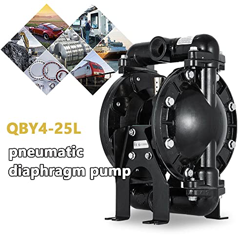 Bomba de diafragma Bomba de doble diafragma operada por aire, entrada y salida de 1/2 pulgada, NPT 1/4 pulgadas, bomba de aire de doble diafragma de hierro fundido, 12 GPM y máximo 115 Psi, QBY4-25L- 1 pulgada - 35 GPM - Aluminio
