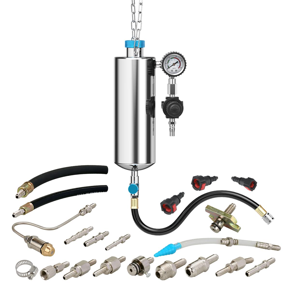 Kit de herramientas de limpieza de inyector de combustible, 1000ml, 150PSI, sistema de inyección de combustible sin desmontaje, limpiador de ajuste de presión, inyector de combustible con adaptador de 20 unidades