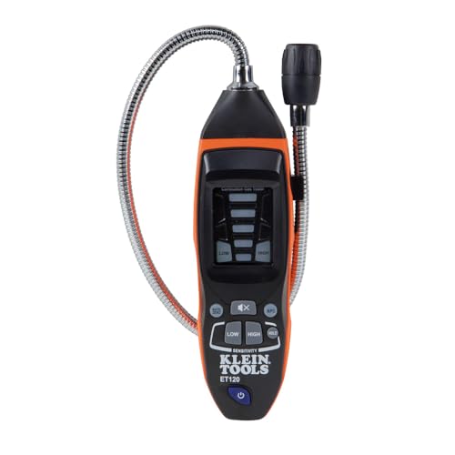 Klein Tools Detector de fugas de gas ET120, probador de fugas de gas combustible con cuello de cisne de 18 pulgadas tiene un rango de 50 a 10,000 ppm, incluye bolsa, baterías