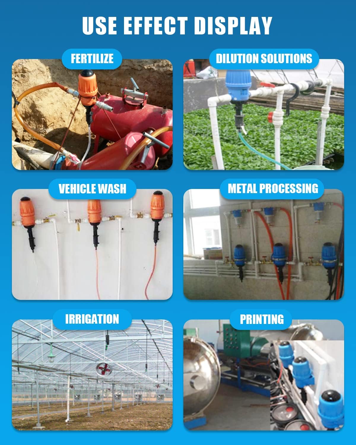 NEWTRY Dosificador de Líquido Químico Inyector 0,4% -4% Inyector Automático de Fertilizante Proporcionador Dispositivo de Dosificación Bomba Proporcional Azul 4,4-660,43 galones/h
