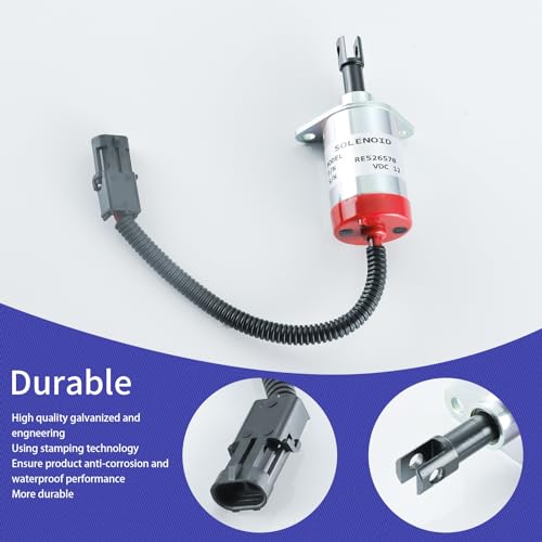 12VDC RE526570 - Solenoide de apagado de combustible para John Deere 4120 4320 4520 4720 5225 5325 313 315 317 320 325 328 332 John Deere Engine 2.4L 2.4 444444TF TF TF270 4024 3.0L 3.0