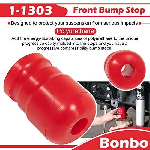 Bonbo - 4 piezas mejoradas 1-1303 Bump Stop & 1-1304 Bump Stop Poliuretano delantero y trasero para Jeep Wrangler JK JKU Sport Rubicon Sahara Freedom Unlimited 2007-2018