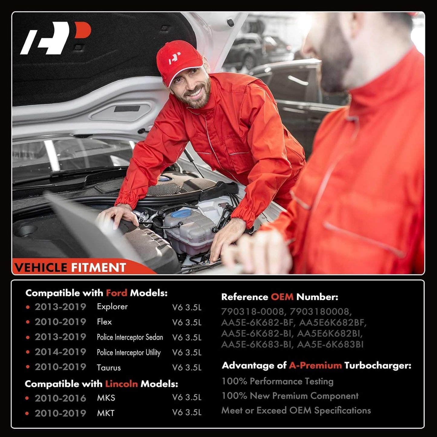 A-Premium - Kit completo de turbocompresor turbo izquierdo y derecho, con actuador y junta de desagüe, compatible con Ford Explorer, Flex, interceptor policial, Tauro, MKS, MKT, 3.5L, repuesto #