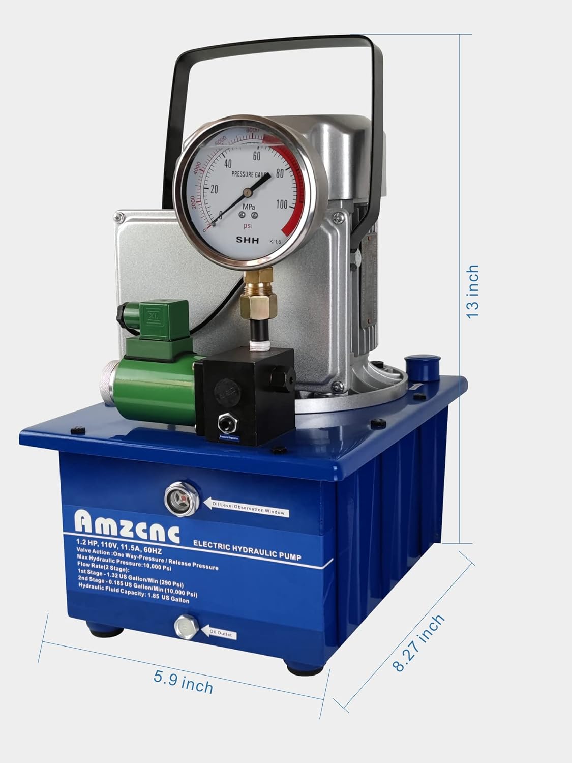 Bomba hidráulica eléctrica, unidad de 2 etapas, acción única, 110 V, 10 K psi, 10000 Psi, unidireccional,