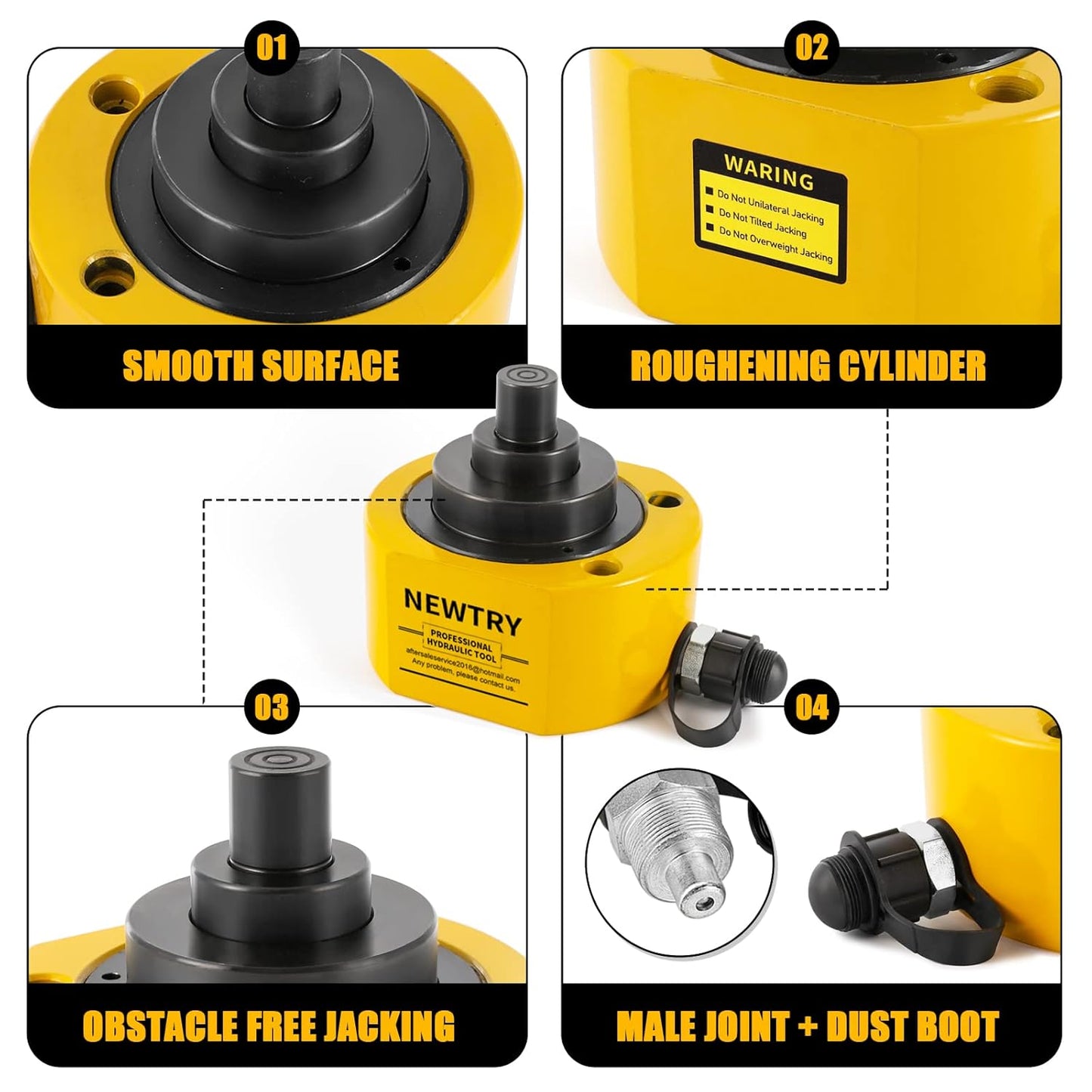 NEWTRY Gato hidráulico Ram Jack Cilindro hidráulico de 50 toneladas Perfil bajo Ram Jack Multisección 2.56 "Cilindro de elevación de carrera Mini, portátil para maquinaria, puente, construcción YX490