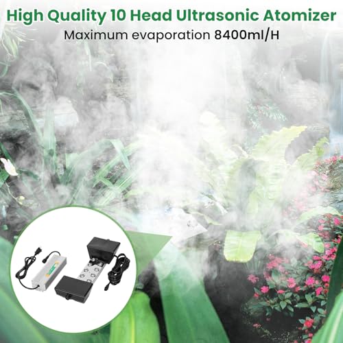 Máquina ultrasónica de niebla de 10 cabezales, añade cabezales atomizadores de repuesto, 350 W a prueba de agua, humidificador ultrasónico de niebla con flotador, para preservación de