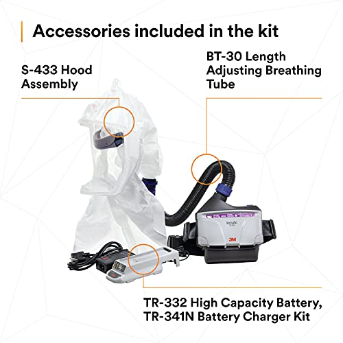 3M Respirador PAPR, kit de respirador purificador de aire alimentado Versaflo, TR-300N+ ECK, cuidado de la salud, montaje de campana, fácil de limpiar y mantener, protección respiratoria todo en uno