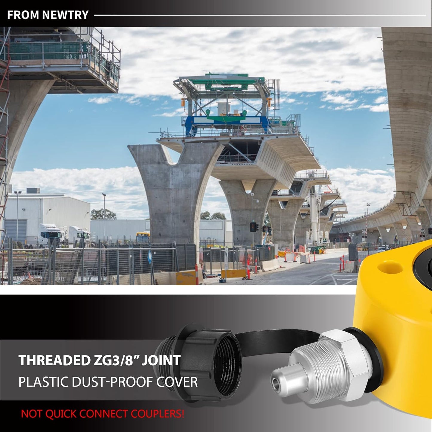 NEWTRY Cilindro hidráulico Ram Jack 30T Cilindro hidráulico Perfil bajo Ram Jack Multisección 2.13 "Cilindro de elevación de carrera Mini, portátil para maquinaria, puente, construcción