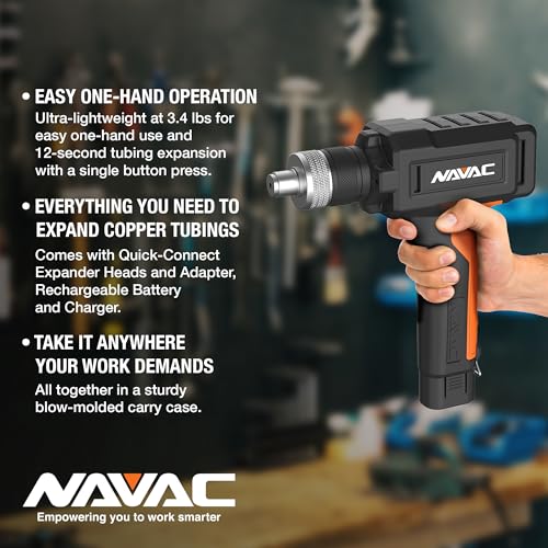 Navac Nte11L - Expansor de tubos de alimentación – Herramienta de estampar de cobre suave o recocido – Funciona con pilas – Operación con un solo botón – Cabezales expansores de conexión rápida