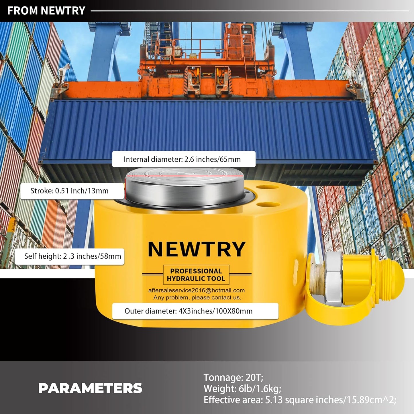 NEWTRY Cilindro hidráulico de 20 toneladas de elevación Jack Porta Power 0.51 "de perfil bajo hidráulico Ram Jack Mini, portátil para construcción naval, puente, construcción