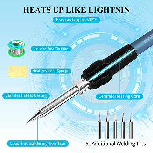 Estación de Soldadura con Adicionales Estación de Soldadura Digital de Cautín de 200 °C-480 ℃ Temperatura Ajustable mejor Kit de Soldadura Para Soldador con Soporte HANMATEK SD2