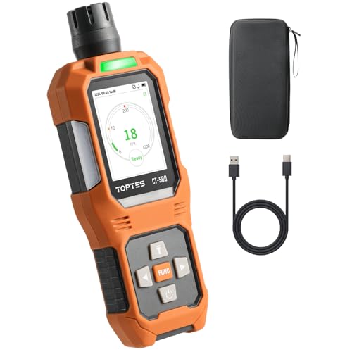 TOPTES CT-580 Detector de monóxido de carbono, detector de CO recargable con vibración, alarmas visuales y audibles, alarma de CO portátil, 0-1000 PPM, pantalla TFT a color para el hogar, coche,