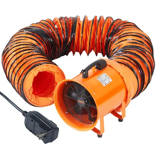 VEVOR Ventilador portátil con manguera, 2 velocidades, ventilador de escape de 10 pulgadas con conducto flexible de 33 pies, motor de aire industrial de alta velocidad de 350 W 1948CFM para extracción