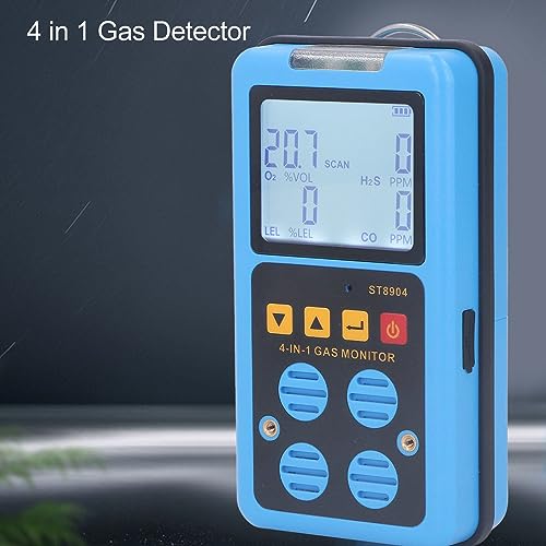Detector de Gas, 4 en 1 CO H2S O2 LEL Monitor de Gas Medidor Analizador con 3 Modos de Alarma Alarma de Vibración de Luz de Sonido, Pantalla Retroiluminada Recargable Probador de