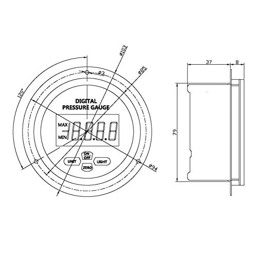 XZT Medidor de presión hidráulico digital de 8 cm, sensor de presión, 0 ~ 10000 PSI 1/4 NPT-entrada trasera, alimentación 110 V CA