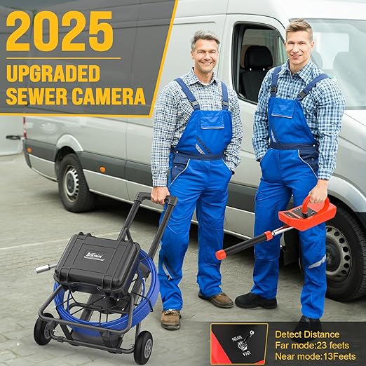 Anysun 9DX1 Cámara de alcantarillado con localizador de 200 pies, cámara de inspección de alcantarillado autonivelante con contador de distancia, cable de 0.276 in de diámetro con carro y ruedas, monitor