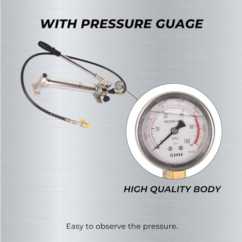 LFGUD Bomba de mano hidráulica de 900 cc 10000 Psi Bomba de elevación hidráulica manual de acción única CP-700 libras Bomba de elevación hidráulica con medidor de presión