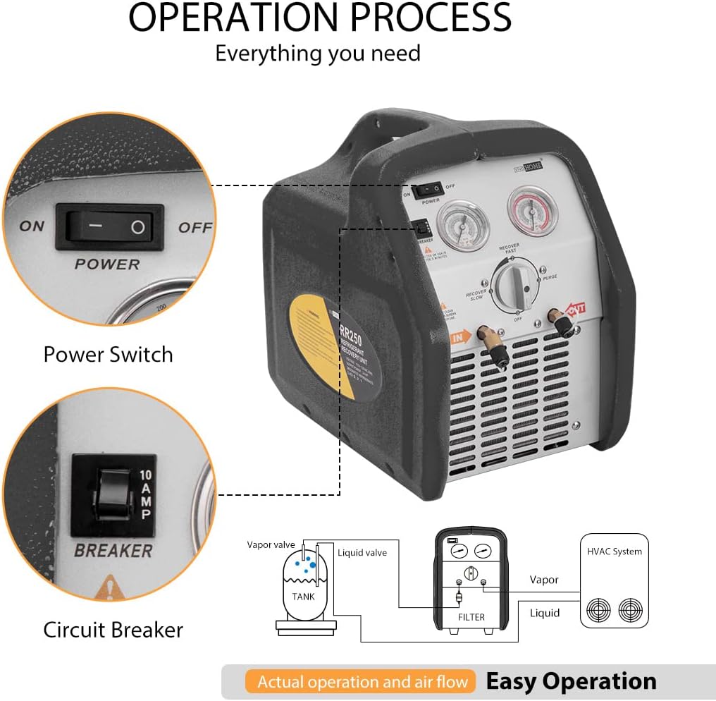 VIVOHOME 110-120V AC 60Hz 3/4HP Máquina refrigerante portátil de recuperación de un solo cilindro azul