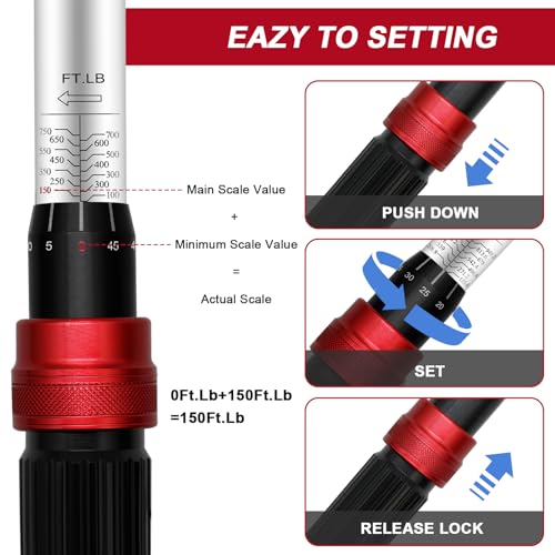 Llave dinamométrica de accionamiento de 3/4 de 3/4 de 100-750 pies, llave dinamométrica ajustable de alta precisión de doble dirección, ± 3% clic con hebilla para equipos todoterreno de