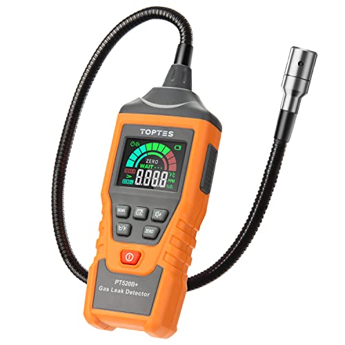 TopTes PT520B+ - Detector de fugas de gas recargable con una sonda de 43,5 cm para ubicar fugas de gas para propano, gas natural, metano, GLP en RV o hogar, medición de PPM o %LEL, color naranja