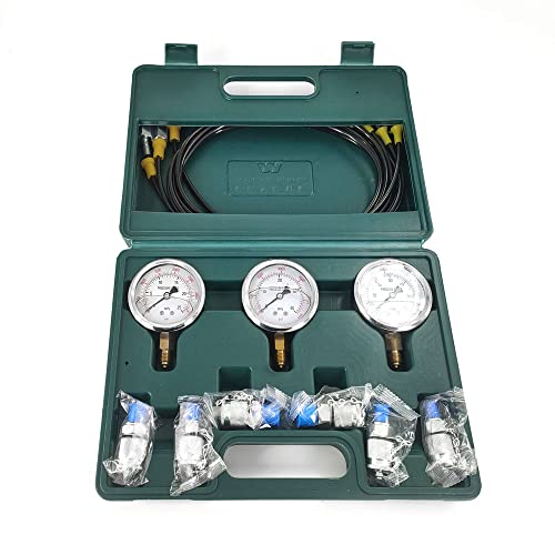Shkalacar Kit de prueba de presión hidráulica, 25/40/60MPa 3 calibradores, 6 acoplamientos de prueba 3 mangueras de prueba para maquinaria de construcción de excavadoras naves minas, piezas de