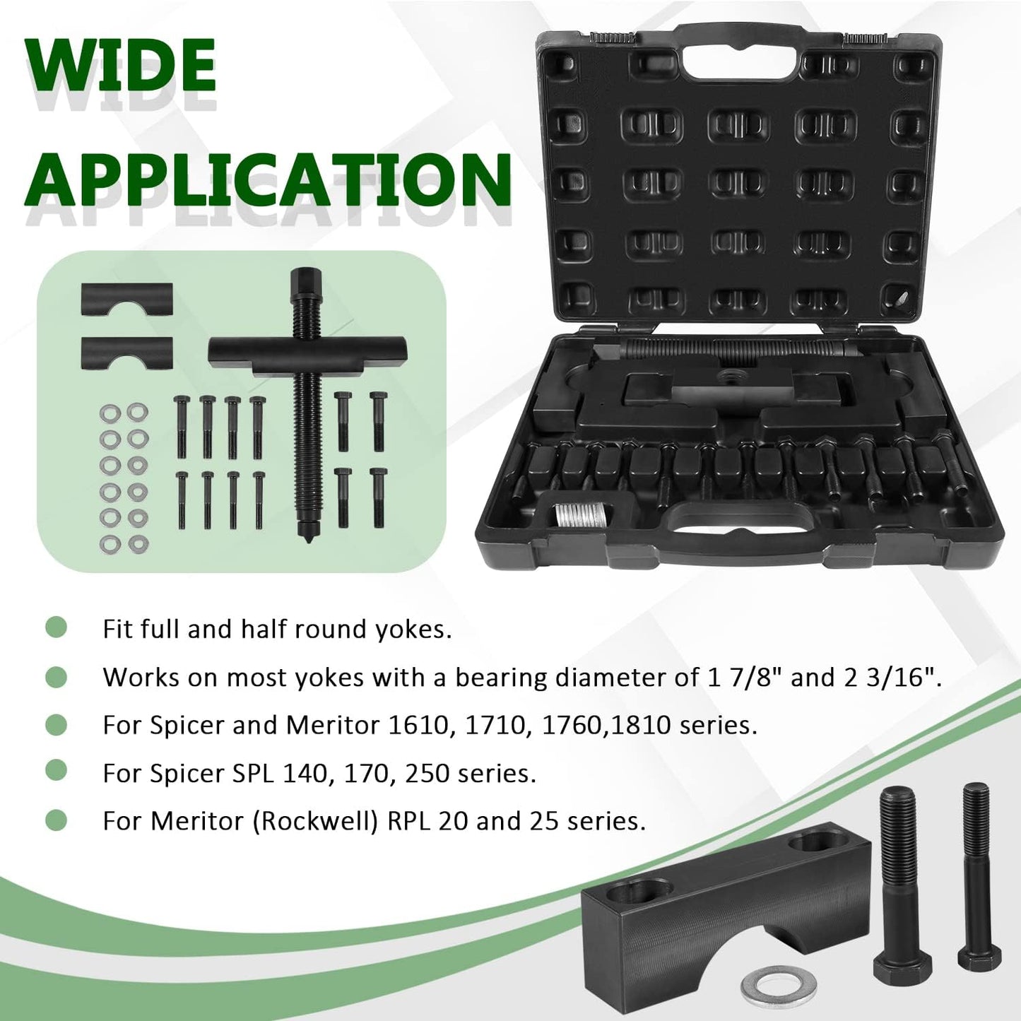 Bonbo Kit de extractor de yugo de servicio pesado alternativo 10803 Kit de herramientas para quitar yugo semircamión, uso para camiones comerciales, para Spicer & Meritor 1610 1710 1760 1810 Series