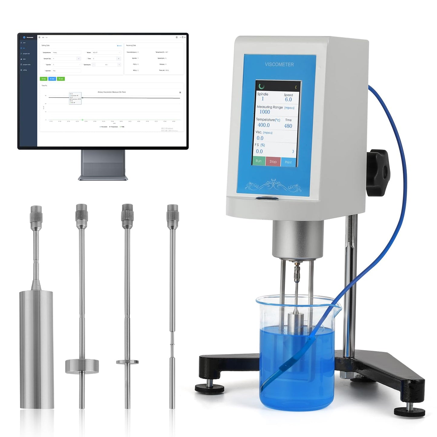 Bonvoisin Viscómetro rotatorio digital 10-6,000,000mPa.S de viscosidad de pantalla táctil con 4 rotores y sonda de temperatura ±1% Precisión 100-240V (NDJ-9T)