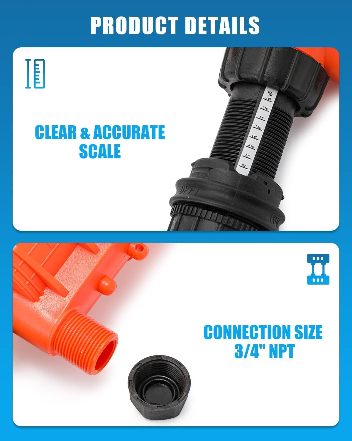 NEWTRY Dosificador de Líquido Químico Inyector 0,4% -4% Inyector Automático de Fertilizante Proporcionador Dispositivo de Dosificación Bomba Proporcional Azul 4,4-660,43 galones/h