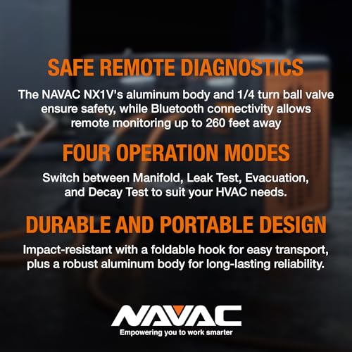 NAVAC NX1V Nexus - Manómetro digital para sondas de temperatura, con Bluetooth para sondas de temperatura, resistente a los impactos con cuerpo de aluminio y cubierta de goma, compatible con A2L