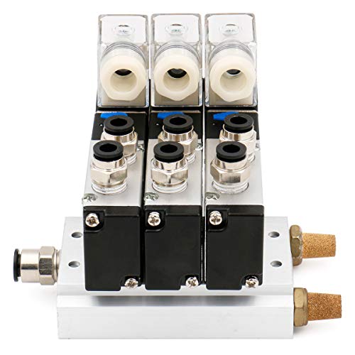 Baomain Válvula solenoide neumática 4V210-08 DC 24V 3 espacio 2 posiciones 5 vías triple silenciadores Quick Fittings Base Set. 4V210-08 -3p 24VDC