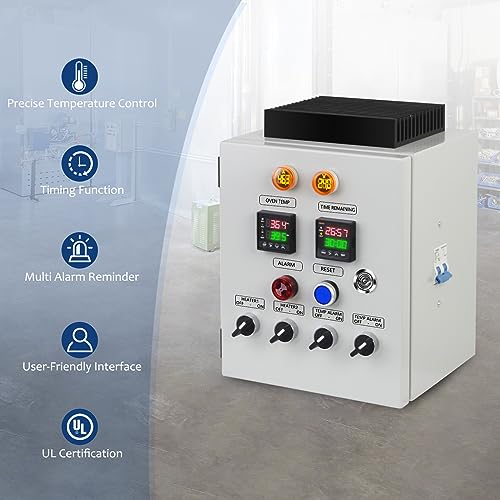 Briidea Panel de control para horno de recubrimiento en polvo (240 V 50 A), controla con precisión la temperatura y el tiempo con controlador PID de doble línea, elemento calefactor de hasta 12000