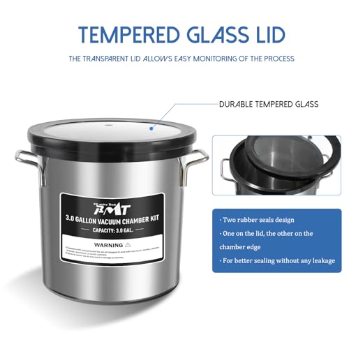 PB Motor Tech - Kit de cámara de vacío de 3 galones con bomba de vacío de 4.5 CFM, cámara de vacío de tapa de vidrio templado y kit de bomba de vacío de 38 micrones, sin aceite incluido, perfecto para