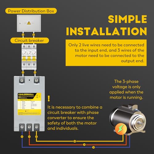 CGOLDENWALL Convertidor monofásico a trifásico 20HP/15KW 70A 220V-240V Entrada/Salida Desplazador de fase digital, carga nominal 20HP/15KW, cargas pesadas 15HP/11KW, un convertidor para un motor