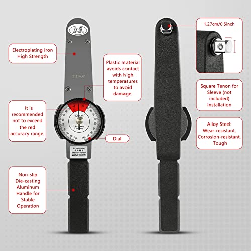 LOYALHEARTDY Llave dinamométrica 0-100N.m Indicador de dial Llave dinamométrica Medidor de esfuerzo de torsión de precisión 1/2 unidad indicadora Torquímetro Probador de fuerza de par