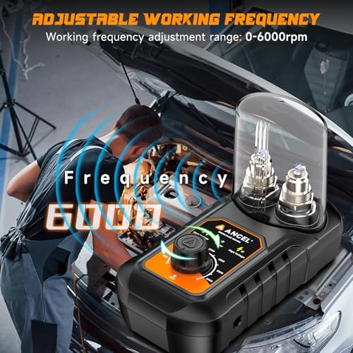 ANCEL SP21 - Probador de bujías ANCEL SP21 Probador de encendido de motor automotriz de 0 a 6000 rpm, herramienta de probador de chispas para vehículos de 12 V, enchufe de bujía de doble orificio