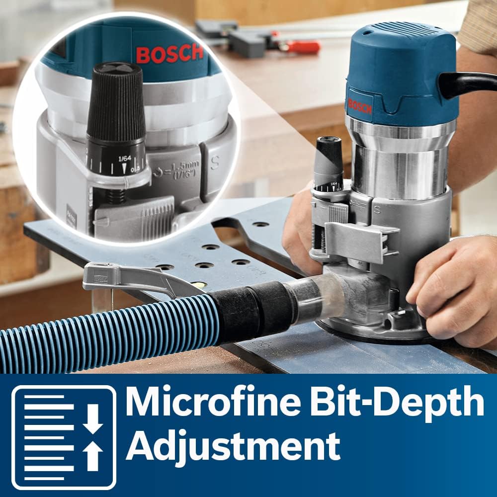 BOSCH 1617EVSPK - Kit combinado de herramientas de enrutador de madera de 12 amperios - Enrutador de inmersión de 2.25 caballos de fuerza y base fija con una velocidad variable
