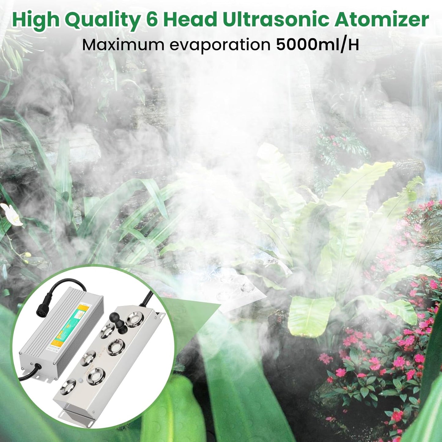 Máquina ultrasónica de niebla de 10 cabezales, añade cabezales atomizadores de repuesto, 350 W a prueba de agua, humidificador ultrasónico de niebla con flotador, para preservación de