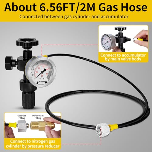 Kit de carga de acumulador de nitrógeno hidráulico con 3 medidores de prueba de presión y 7 adaptadores (M28* 1.5, UNF 5/8, UNF 1/2, etc.), kit de carga de nitrógeno métrico para acumulador GRYVOZE