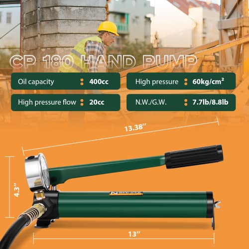 Newhai 20 toneladas 2 "Hidráulica Ram Jack+cp-180 Bomba de mano con manómetro Hidráulico Porta Power Kit de 20 toneladas Cilindro corto de perfil bajo