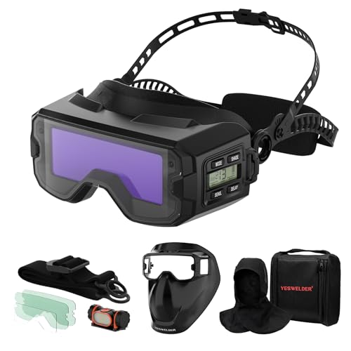 YESWELDER Kit de gafas de soldadura de oscurecimiento automático con máscara, iluminación LED, 2 sensores de arco de color verdadero, sombra ancha 3/5-9/9-13, gafas de soldadura para casco de