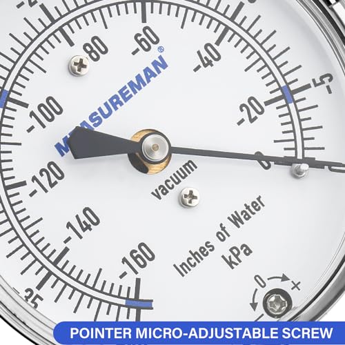 MEASUREMAN Medidor de Succión para Aspiradora, Medidor de Succión de Elevación de Agua, 0-160 pulgadas de Agua #MA187
