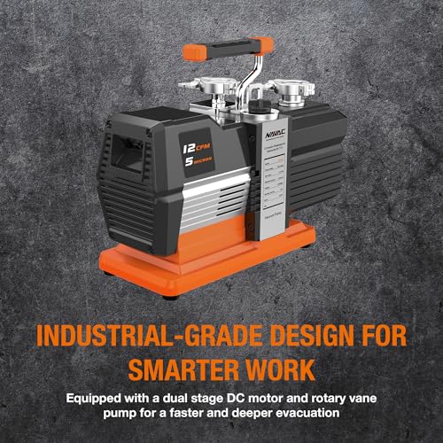NAVAC NP12DA1 Bomba de vacío de amoníaco - Resistente a la corrosión para amoníaco (R-717) - Caudal de 12 CFM - Vacío de 5 micras - Bomba HVAC de doble etapa - Diseño de grado industrial