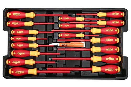 Wiha 32800, juego de herramientas aisladas con desarmadores, llaves para tuercas, pinzas, cortadoras, cuchillos y dados en bolsa de herramientas desplegable, 80 unidades