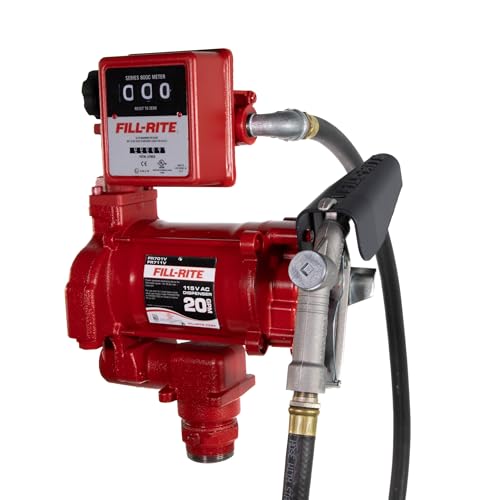 Fill-Rite FR701VL Bomba de transferencia de combustible 115V 75 LPM con paquete de medidor mecánico estándar, litros | Para gasolina, diésel, queroseno, mezclas de etanol, mezclas de metanol y biodiésel hasta B20
