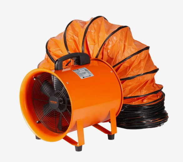 VEVOR Ventilador portátil, ventilador cilíndrico resistente de 12 pulgadas con manguera de conducto de 33 pies, soplador de escape de taller fuerte de 585 W 3198 CFM, soplador industrial para aspirar Longitud ducto 10m