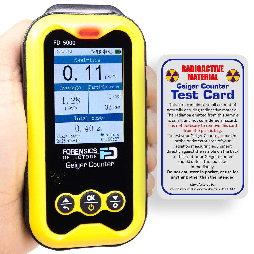FORENSICS DETECTORS FD-5000 Geiger Counter + Radiation Test Card | Nuclear Radiation Detector