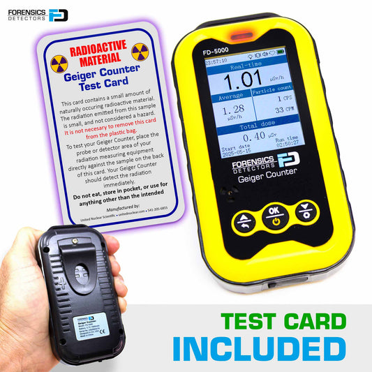 FORENSICS DETECTORS FD-5000 Geiger Counter + Radiation Test Card | Nuclear Radiation Detector