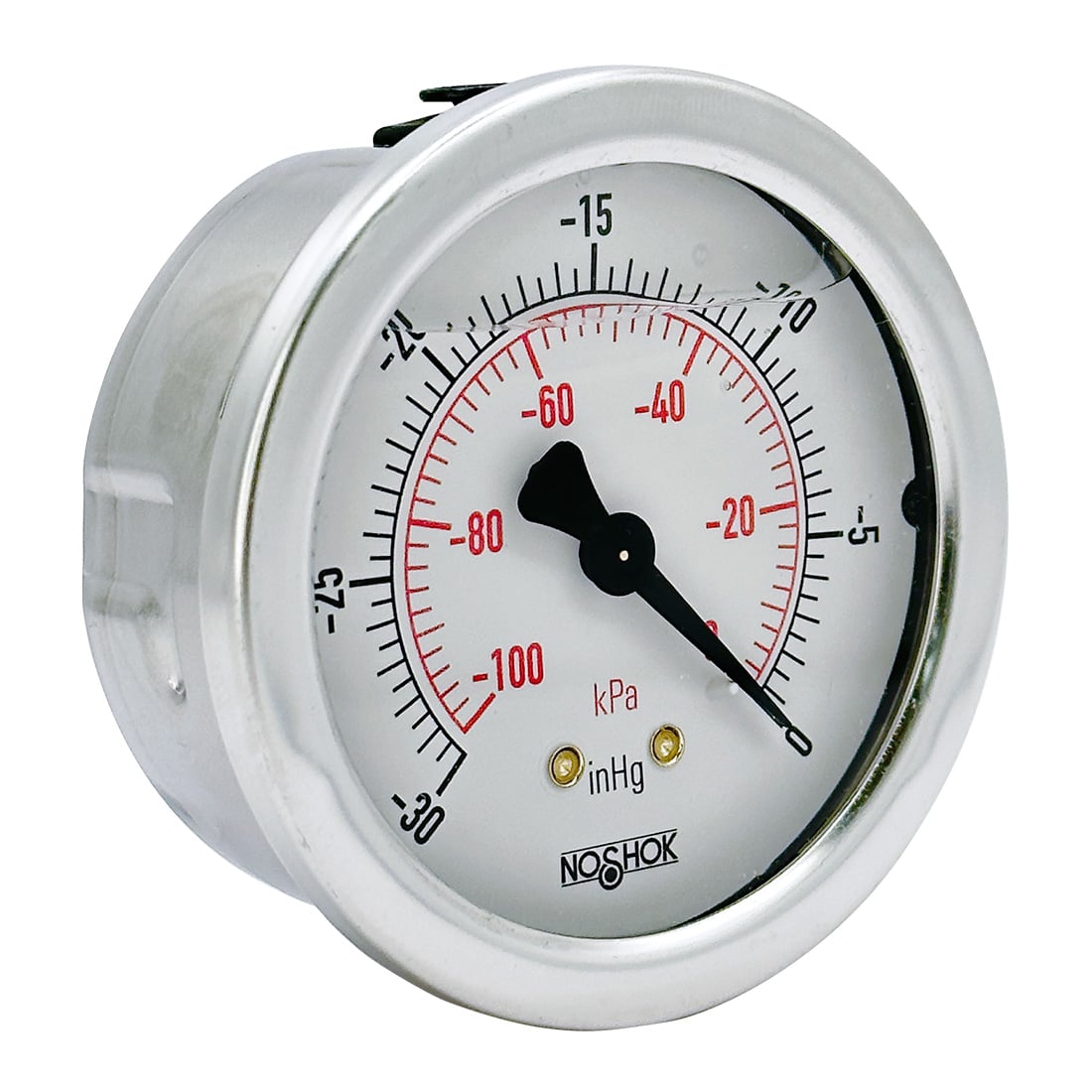 NOSHOK, Inc. 25-911-30-vac/kPa-GY40-BP3 900 Pressure Gauge Aspiradora operada -14.73 ~ 0 PSI (-1.01 ~ 0bar) -