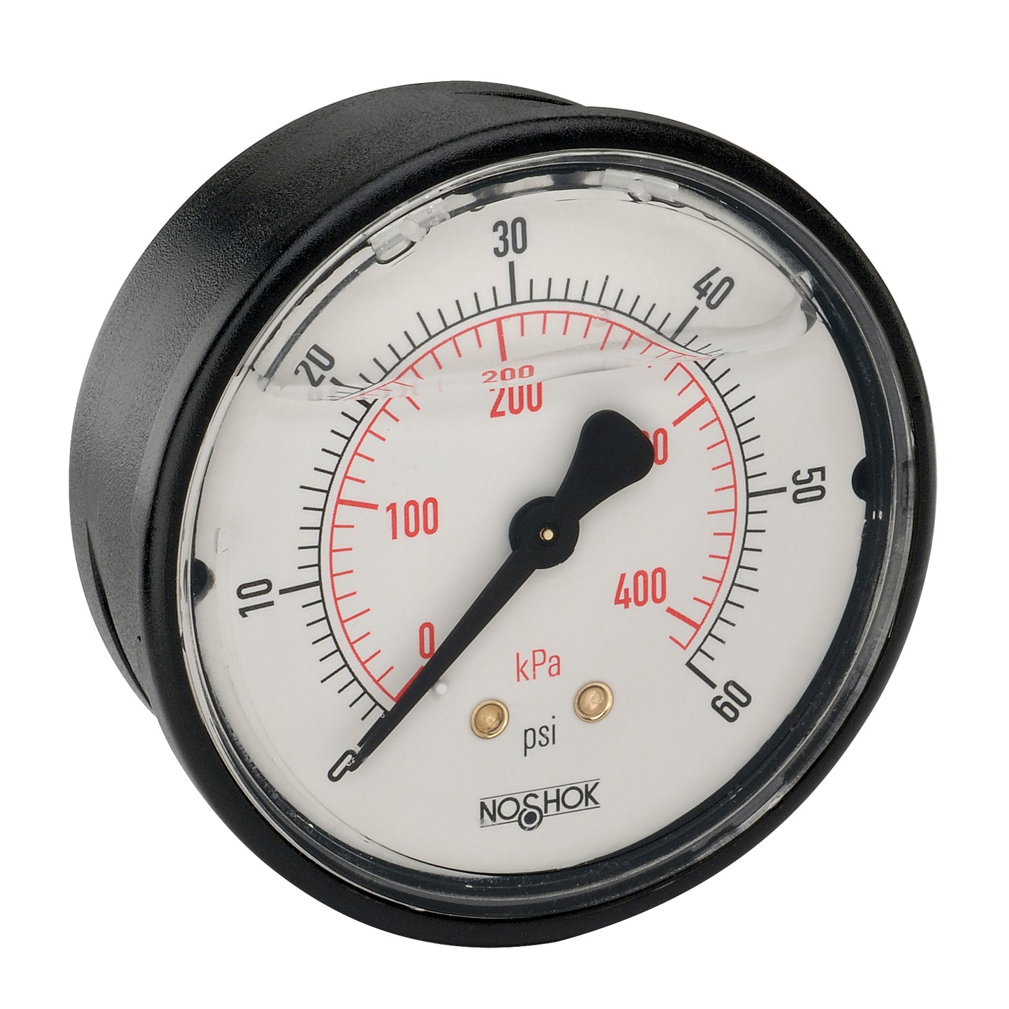 NOSHOK, Inc. 25-910-30/30-psi/kPa-GY40-BP3 900 Pressure Gauge Presión operada -14.73 ~ 30 PSI (-1.01 ~ 2.06bar) Libre suspensión (en línea)